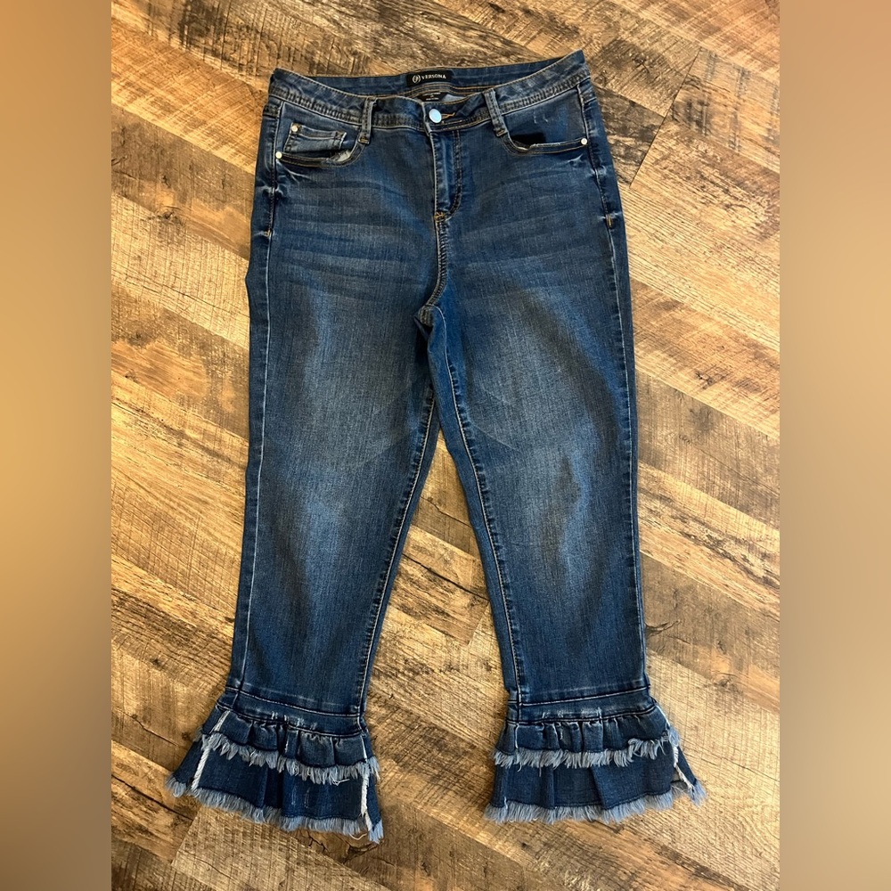 Versona Dark Blue Flare Jeans with Frayed Hem